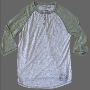 Aeropostale Men's 1/4 Button 1/4 Sleeve Shirt Sz M Reglan Heathered Green/Gray